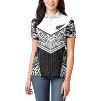 New Zealand Black Fern Custom Women Polo Shirt Maori Tukutuku Black-white Motif