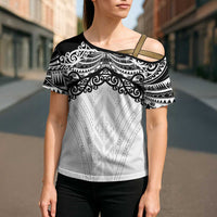 New Zealand Koru Fern Custom Cross Shoulder Shirt Simple Taniko Motif - Polynesian Pride