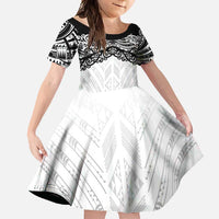 New Zealand Koru Fern Custom Family Matching Off Shoulder Maxi Dress and Hawaiian Shirt Simple Taniko Motif LT9 Daughter's Dress White - Polynesian Pride