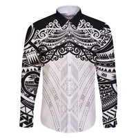 New Zealand Koru Fern Custom Family Matching Off Shoulder Maxi Dress and Hawaiian Shirt Simple Taniko Motif LT9 Dad's Shirt - Long Sleeve White - Polynesian Pride