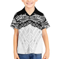 New Zealand Koru Fern Custom Family Matching Off Shoulder Maxi Dress and Hawaiian Shirt Simple Taniko Motif LT9 Son's Shirt White - Polynesian Pride