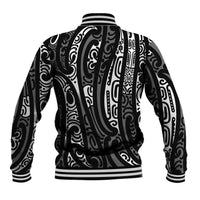 New Zealand Maori Taniko Baseball Jacket Black Kowhaiwhai Puhoro