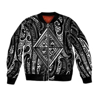 New Zealand Maori Taniko Bomber Jacket Black Kowhaiwhai Puhoro