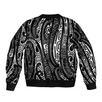 New Zealand Maori Taniko Bomber Jacket Black Kowhaiwhai Puhoro