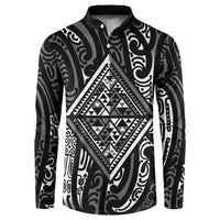 New Zealand Maori Taniko Button Sweatshirt Black Kowhaiwhai Puhoro