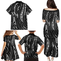 New Zealand Maori Taniko Family Matching Puletasi and Hawaiian Shirt Black Kowhaiwhai Puhoro