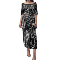 New Zealand Maori Taniko Family Matching Puletasi and Hawaiian Shirt Black Kowhaiwhai Puhoro