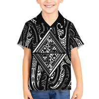 New Zealand Maori Taniko Family Matching Puletasi and Hawaiian Shirt Black Kowhaiwhai Puhoro