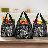 New Zealand Maori Taniko Grocery Bag Black Kowhaiwhai Puhoro LT9 3-pack One Size Black - Polynesian Pride