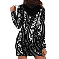 New Zealand Maori Taniko Hoodie Dress Black Kowhaiwhai Puhoro