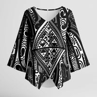 New Zealand Maori Taniko Kimono Sleeve Blouse Black Kowhaiwhai Puhoro - Polynesian Pride