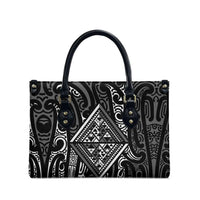New Zealand Maori Taniko Leather Bag Black Kowhaiwhai Puhoro - Polynesian Pride