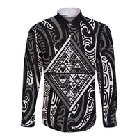 New Zealand Maori Taniko Long Sleeve Button Shirt Black Kowhaiwhai Puhoro