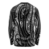 New Zealand Maori Taniko Long Sleeve Shirt Black Kowhaiwhai Puhoro
