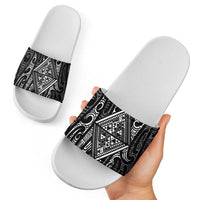 New Zealand Maori Taniko Slide Sandals Black Kowhaiwhai Puhoro - Polynesian Pride