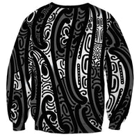 New Zealand Maori Taniko Sweatshirt Black Kowhaiwhai Puhoro