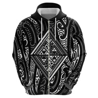 New Zealand Maori Taniko Zip Hoodie Black Kowhaiwhai Puhoro