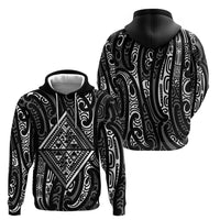 New Zealand Maori Taniko Zip Hoodie Black Kowhaiwhai Puhoro
