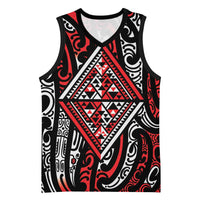New Zealand Maori Taniko Basketball Jersey Red Kowhaiwhai Puhoro - Polynesian Pride