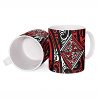 New Zealand Maori Taniko Ceramic Mug Red Kowhaiwhai Puhoro - Polynesian Pride