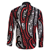 New Zealand Maori Taniko Family Matching Long Sleeve Bodycon Dress and Hawaiian Shirt Red Kowhaiwhai Puhoro LT9 - Polynesian Pride