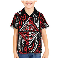 New Zealand Maori Taniko Family Matching Mermaid Dress and Hawaiian Shirt Red Kowhaiwhai Puhoro