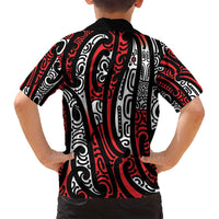 New Zealand Maori Taniko Family Matching Off Shoulder Maxi Dress and Hawaiian Shirt Red Kowhaiwhai Puhoro