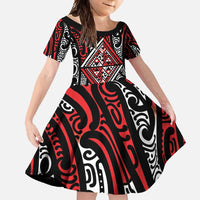 New Zealand Maori Taniko Family Matching Off Shoulder Maxi Dress and Hawaiian Shirt Red Kowhaiwhai Puhoro