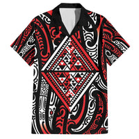 New Zealand Maori Taniko Family Matching Off Shoulder Maxi Dress and Hawaiian Shirt Red Kowhaiwhai Puhoro