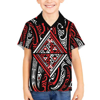 New Zealand Maori Taniko Family Matching Off Shoulder Maxi Dress and Hawaiian Shirt Red Kowhaiwhai Puhoro