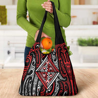 New Zealand Maori Taniko Grocery Bag Red Kowhaiwhai Puhoro LT9 - Polynesian Pride