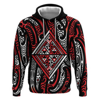 New Zealand Maori Taniko Hoodie Red Kowhaiwhai Puhoro