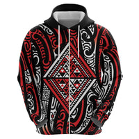 New Zealand Maori Taniko Hoodie Red Kowhaiwhai Puhoro