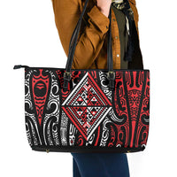 New Zealand Maori Taniko Leather Tote Bag Red Kowhaiwhai Puhoro LT9 - Polynesian Pride