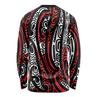 New Zealand Maori Taniko Long Sleeve Shirt Red Kowhaiwhai Puhoro