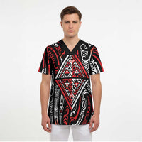 New Zealand Maori Taniko Scrub Top Red Kowhaiwhai Puhoro - Polynesian Pride