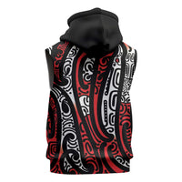 New Zealand Maori Taniko Sleeveless Zip Hoodie Red Kowhaiwhai Puhoro - Polynesian Pride