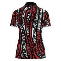 New Zealand Maori Taniko Women Polo Shirt Red Kowhaiwhai Puhoro