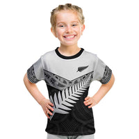 New Zealand Silver Fern Kid T Shirt Maori Koru Mixed Taniko Pattern