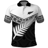 New Zealand Silver Fern Polo Shirt Maori Koru Mixed Taniko Pattern