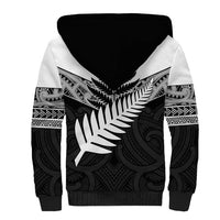 New Zealand Silver Fern Sherpa Hoodie Maori Koru Mixed Taniko Pattern