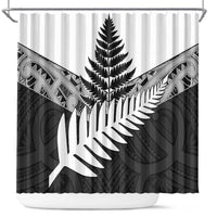 New Zealand Silver Fern Shower Curtain Maori Koru Mixed Taniko Pattern