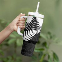 New Zealand Silver Fern Tumbler With Handle Maori Koru Mixed Taniko Pattern LT9 - Polynesian Pride