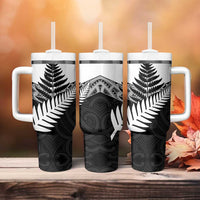 New Zealand Silver Fern Tumbler With Handle Maori Koru Mixed Taniko Pattern LT9 - Polynesian Pride