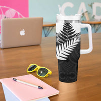 New Zealand Silver Fern Tumbler With Handle Maori Koru Mixed Taniko Pattern LT9 - Polynesian Pride