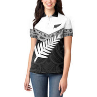 New Zealand Silver Fern Women Polo Shirt Maori Koru Mixed Taniko Pattern