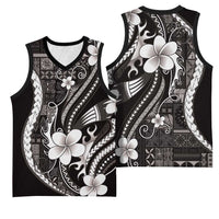 Samoa Siapo Tribal Pattern Basketball Jersey Black Polynesian Plumeria Tapa Motif