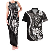 Samoa Siapo Tribal Pattern Couples Matching Tank Maxi Dress and Hawaiian Shirt Black Polynesian Plumeria Tapa Motif