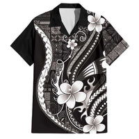 Samoa Siapo Tribal Pattern Family Matching Off The Shoulder Long Sleeve Dress and Hawaiian Shirt Black Polynesian Plumeria Tapa Motif LT9 Dad's Shirt - Short Sleeve Black - Polynesian Pride
