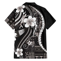 Samoa Siapo Tribal Pattern Family Matching Off The Shoulder Long Sleeve Dress and Hawaiian Shirt Black Polynesian Plumeria Tapa Motif LT9 - Polynesian Pride
